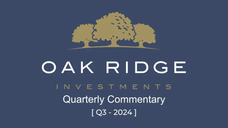 The logo of Oak Ridge, with "Quartey Commentaries [Q3-2024]" displayed on a dark blue background.