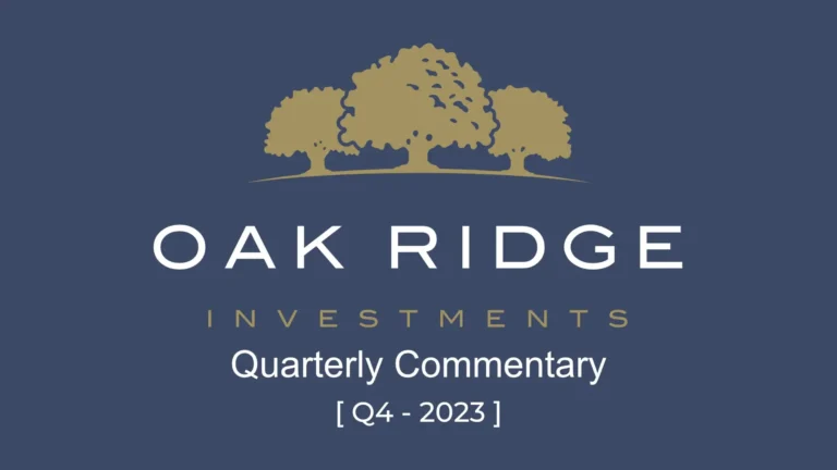 The logo of Oak Ridge, with "Quartey Commentaries [Q4-2023]" displayed on a dark blue background.
